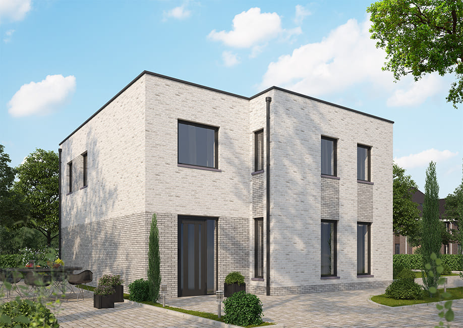 Model-madrid-voorkant Een chique wit kubistisch huis.